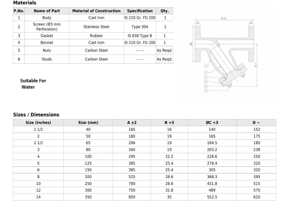 Cast Iron Y-Type Strainer PN 10 (Flanged)